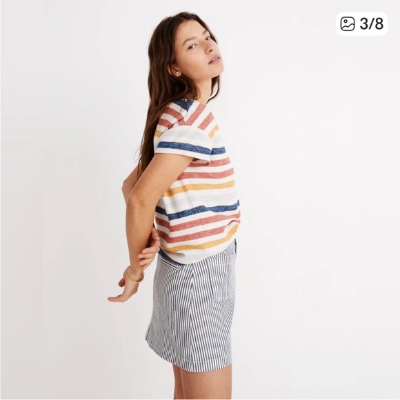 Madewell Skyline V-Neck Tee with Red, Blue, and Mustard Stripes EUC- worn once - Picture 2 of 11